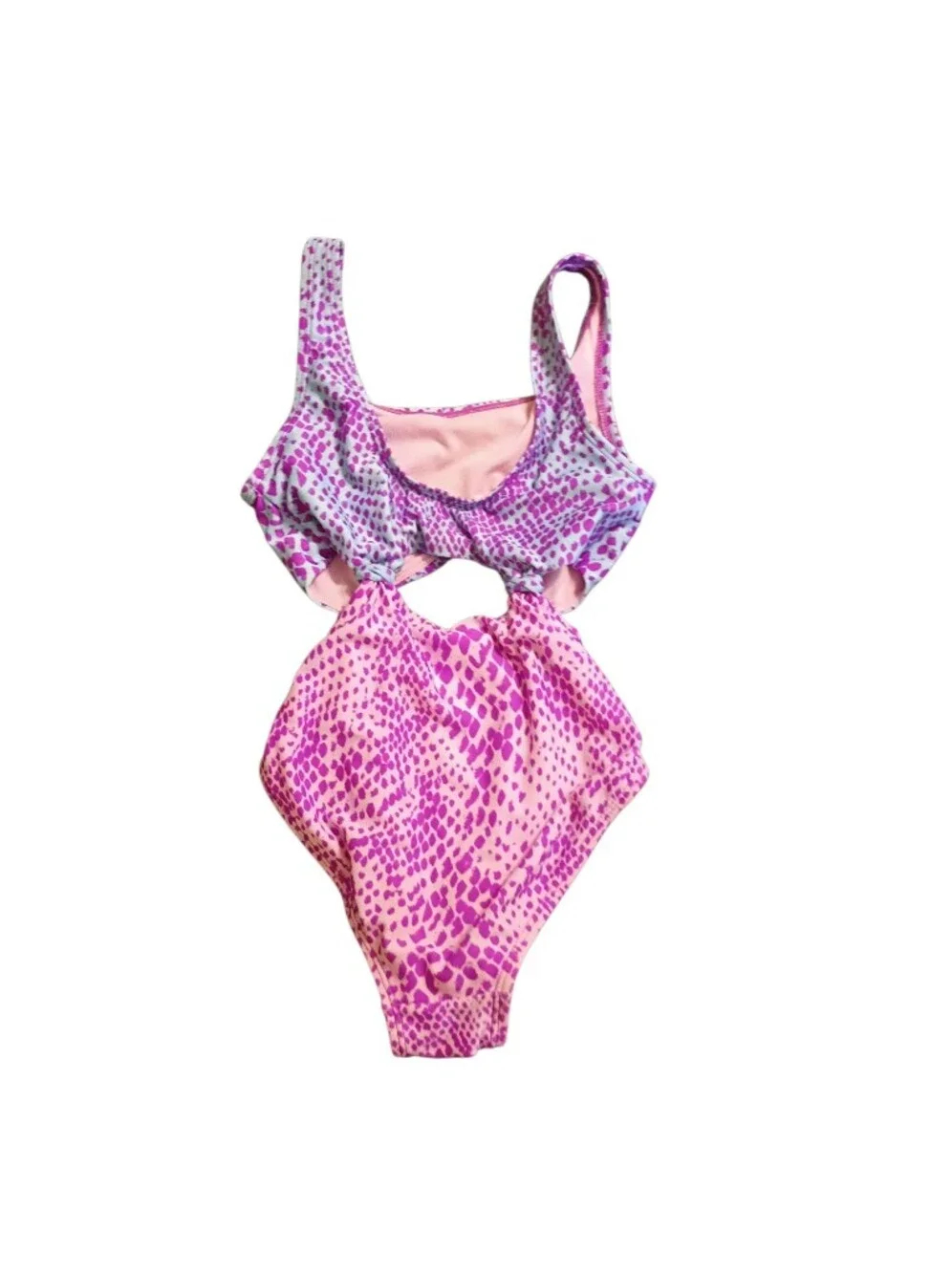 2/$10 Kids Pink Purple Printed One-Piece Swimsuit Small 6/6x Snakeskin